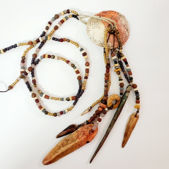 Artisan Beaded Polymer Earthy Tassel Necklace - Picture 6 of 6